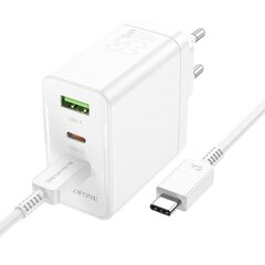 Borofone Wall charger BN12 Manager - USB + 2xType C - PD 65W 3A with Type C to Type C cable white цена и информация | Зарядные устройства для телефонов | 220.lv