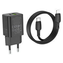 Borofone Wall charger BN14 Royal - USB + Type C - QC 3.0 PD 30W with Type C to Lightning cable black цена и информация | Зарядные устройства для телефонов | 220.lv