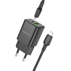 Borofone Wall charger BN14 Royal - USB + Type C - QC 3.0 PD 30W with Type C to Lightning cable black цена и информация | Зарядные устройства для телефонов | 220.lv