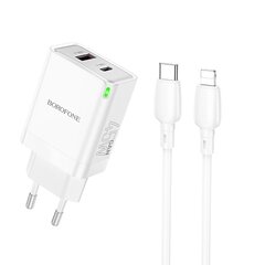 Borofone Wall charger BN16 Tough - USB + Type C - PD 45W 3A white цена и информация | Зарядные устройства для телефонов | 220.lv