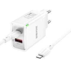 Borofone Wall charger BN16 Tough - USB + Type C - PD 45W 3A with Type C to Lightning cable white цена и информация | Зарядные устройства для телефонов | 220.lv