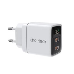 Choetech PD6051 2x USB-C PD 35W GaN wall charger with display - white цена и информация | Зарядные устройства для телефонов | 220.lv