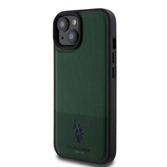 U.S. Polo PU Leather Mesh Pattern Double Horse Case for iPhone 15 Green цена и информация | Чехлы для телефонов | 220.lv