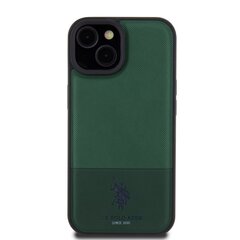 U.S. Polo PU Leather Mesh Pattern Double Horse Case for iPhone 15 Green цена и информация | Чехлы для телефонов | 220.lv