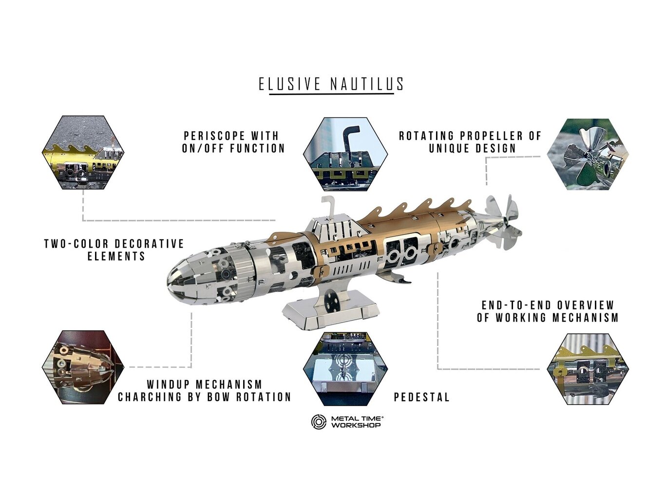 Līmējamais modelis Metal Time Elusive Nautilus Submarine, MT045, 91 gab. cena un informācija | Konstruktori | 220.lv