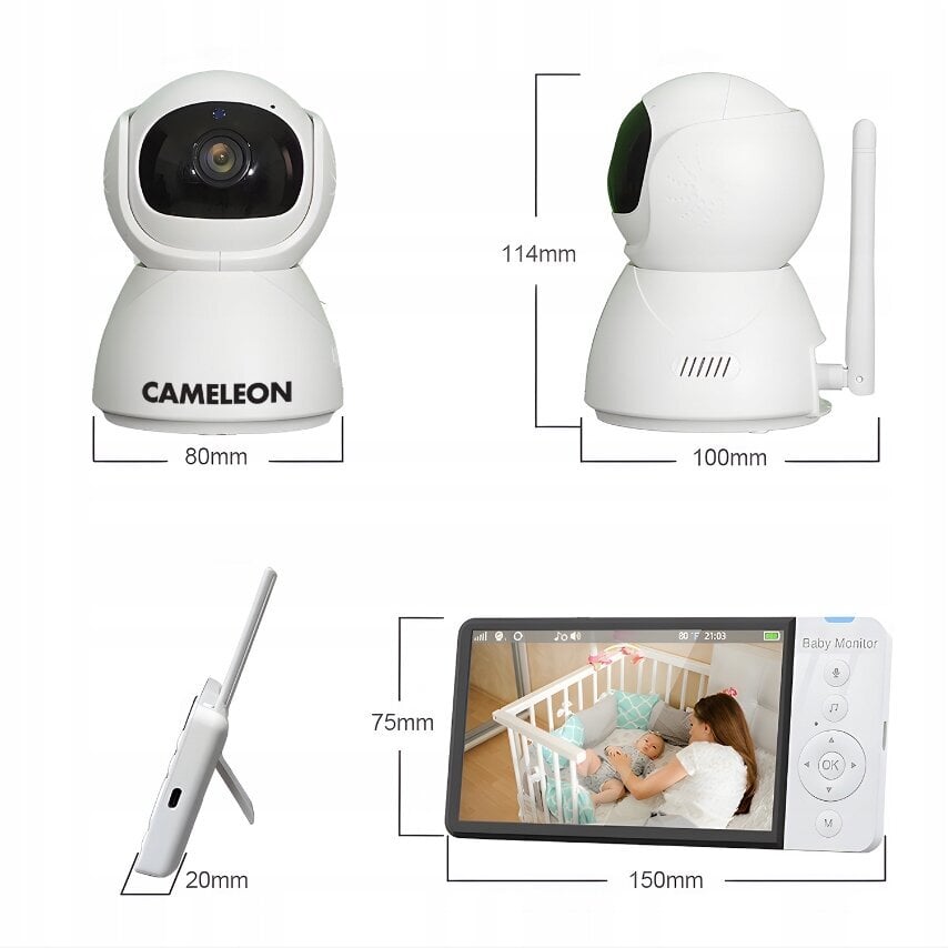 Elektroniska bērnu aukle ar LCD ekrānu Cameleon ABM700, balta cena un informācija | Radio un video aukles | 220.lv