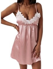 Атласная пижамная ночная рубашка с кружевом Riva, розовый цена и информация | Женские пижамы, ночнушки | 220.lv