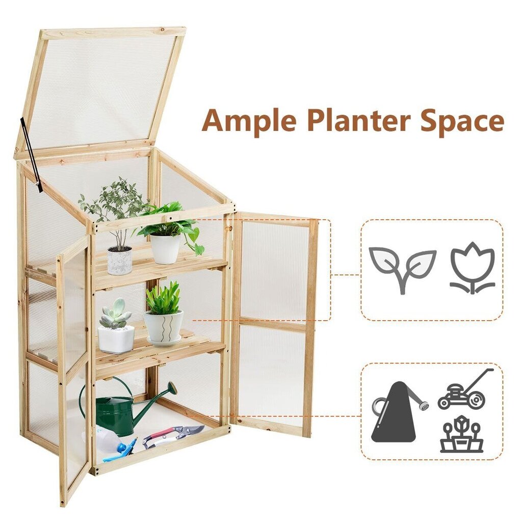 Trīspakāpju koka siltumnīca Costway, 60 x 45 x 100 cm cena un informācija | Siltumnīcas | 220.lv