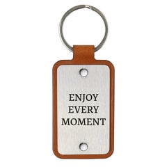 Ādas atslēgu piekariņš ar nerūsējošā tērauda plāksni Enjoy every moment cena un informācija | Atslēgu piekariņi | 220.lv