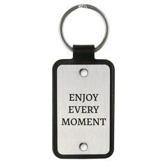 Ādas atslēgu piekariņš ar nerūsējošā tērauda plāksni Enjoy every moment cena un informācija | Atslēgu piekariņi | 220.lv