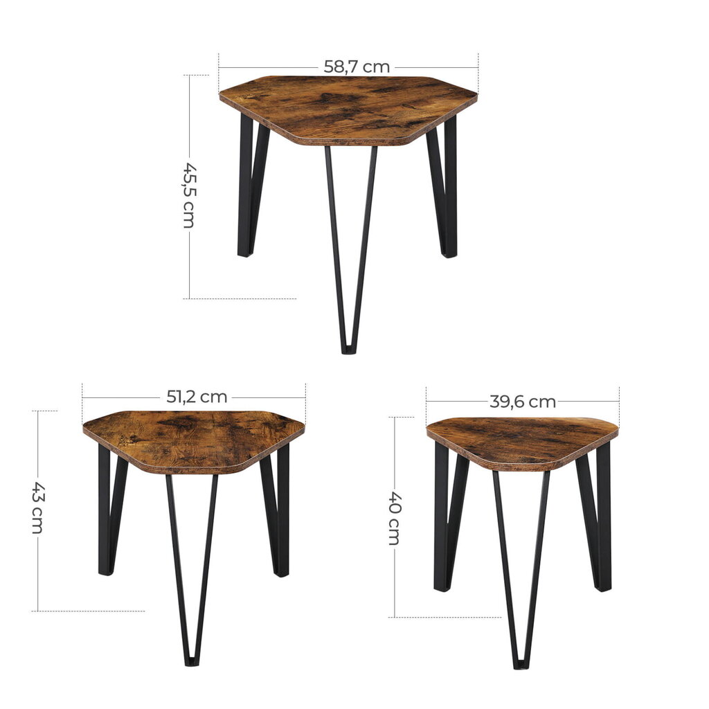 3-daļīgs kafijas galdiņu komplekts Leobert LNT14BXV1, brūns, melns cena un informācija | Žurnālgaldiņi | 220.lv