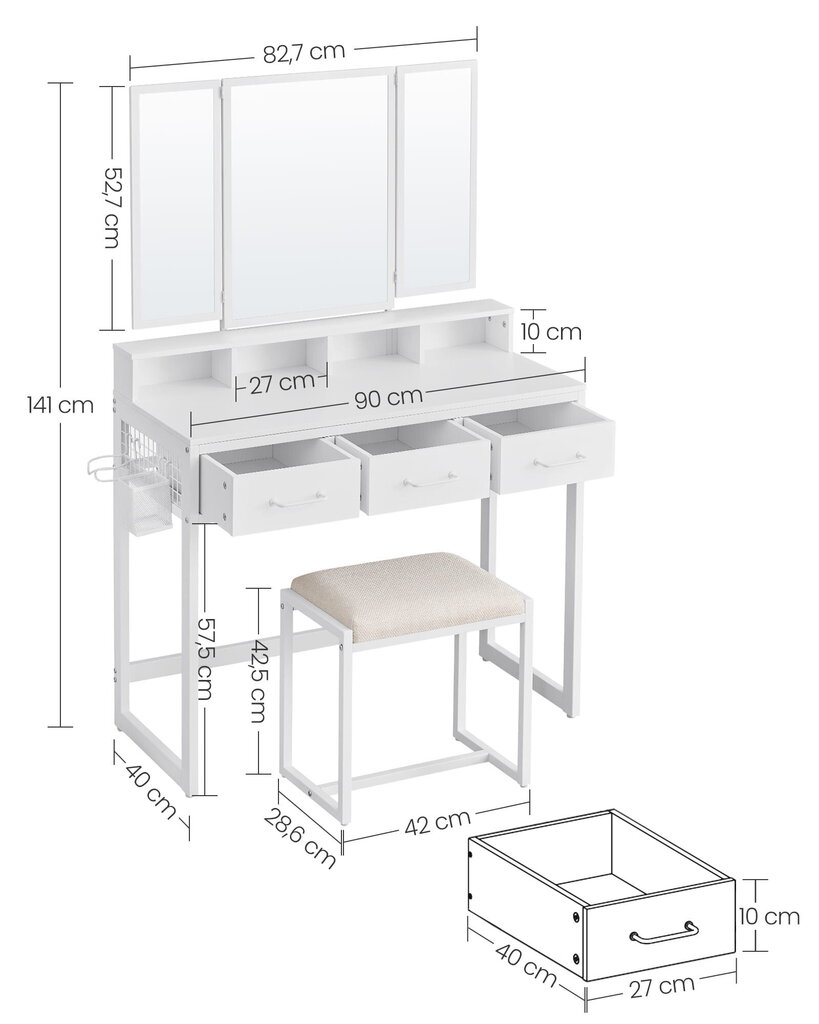 Kosmētikas galdiņš Leobert RVT004W14, balts cena un informācija | Kosmētikas galdiņi | 220.lv