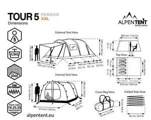 Telts Alpen Tour 5 XXL, zaļa цена и информация | Палатки | 220.lv