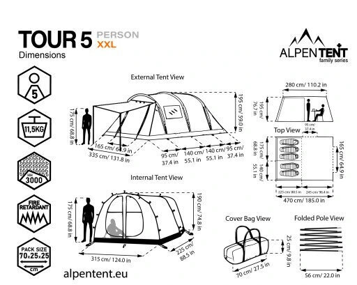 Telts Alpen Tour 5 XXL, zaļa cena un informācija | Teltis | 220.lv