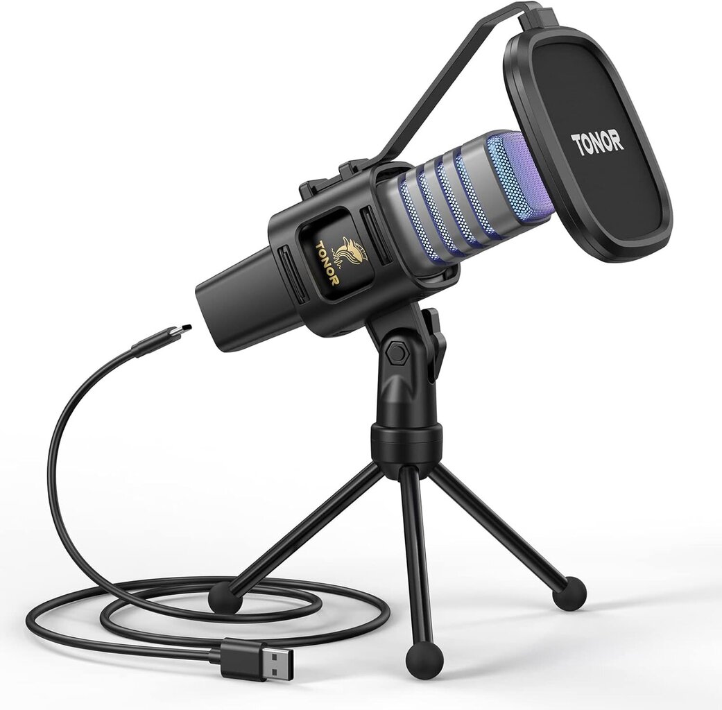 Tonor TC30 Mikrofons, RGB, USB, Ar statīvu un popfiltru, melns цена и информация | Mikrofoni | 220.lv