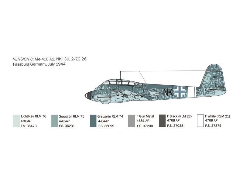 Lidmašīna Italeri Messerschmitt Me 410 Hornisse, pelēka cena un informācija | Līmējamie modeļi | 220.lv