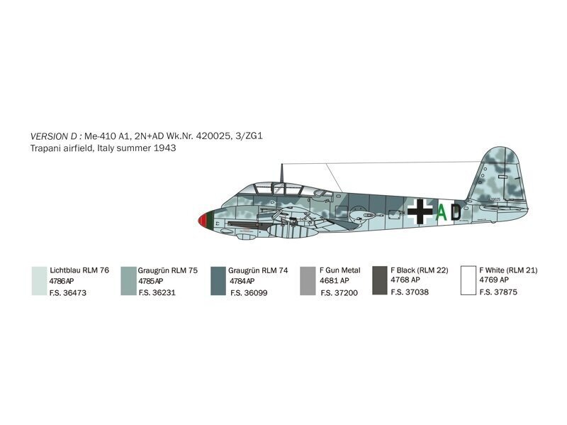 Lidmašīna Italeri Messerschmitt Me 410 Hornisse, pelēka cena un informācija | Līmējamie modeļi | 220.lv