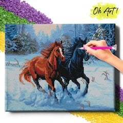 Dimantu mozaīka Oh Art, Zirgi ziemā, 40x50 cm cena un informācija | Dimantu mozaīkas | 220.lv