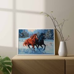 Dimantu mozaīka Oh Art, Zirgi ziemā, 40x50 cm cena un informācija | Dimantu mozaīkas | 220.lv