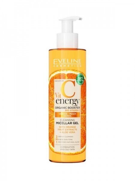 Micelārs attīrošs gels Eveline Cosmetics Vit C Energy Organic Booster, 200 ml cena un informācija | Sejas ādas kopšana | 220.lv