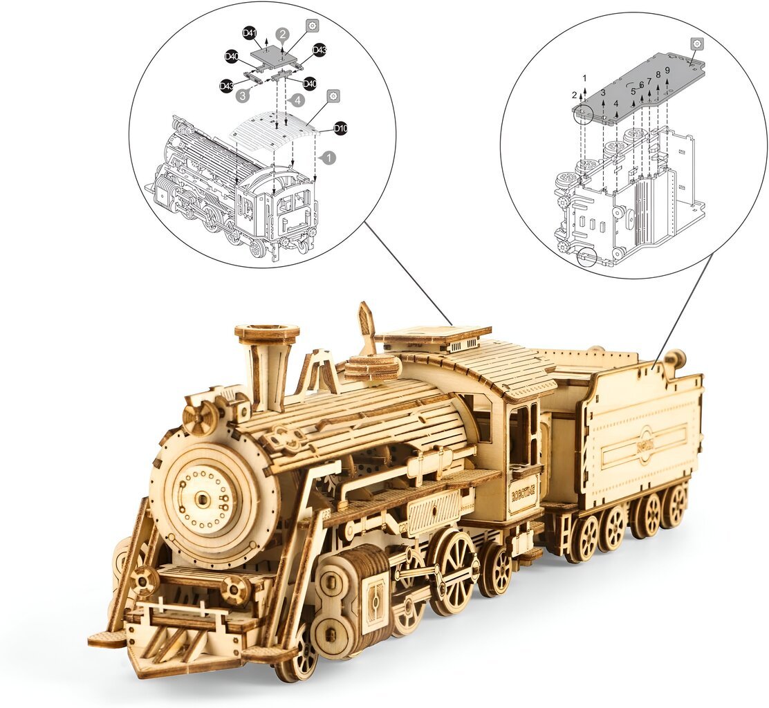 3D koka tvaika vilciena puzles komplekts Livman ZY-173, 1:80, 308 gab. cena un informācija | Attīstošās rotaļlietas | 220.lv