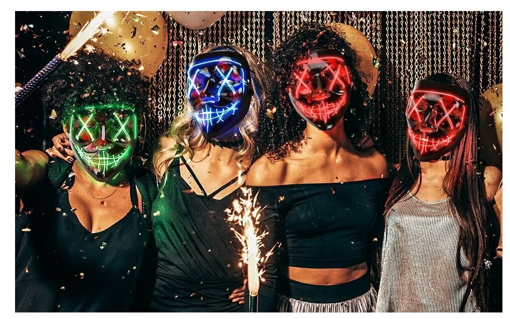 Halovīna Purge maska ​​LED ar 4 gaismas režīmiem, sarkanām joslām cena un informācija | Karnevāla kostīmi, maskas un parūkas | 220.lv