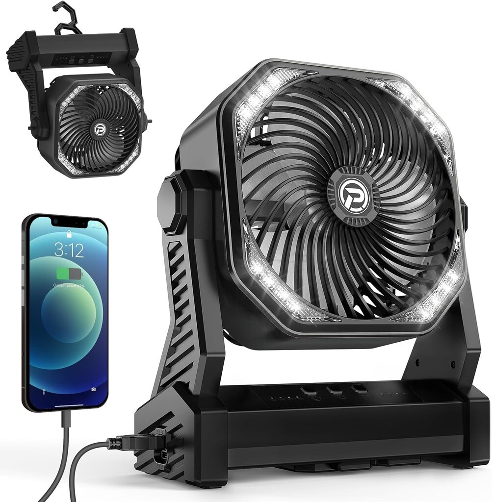 Kempinga ventilators ar LED gaismu, 15W цена и информация | Ventilatori | 220.lv