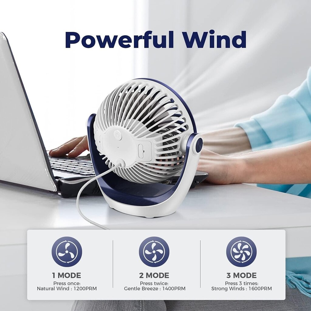Galda ventilators Ocoopa USB, 2,5 W, zils цена и информация | Ventilatori | 220.lv