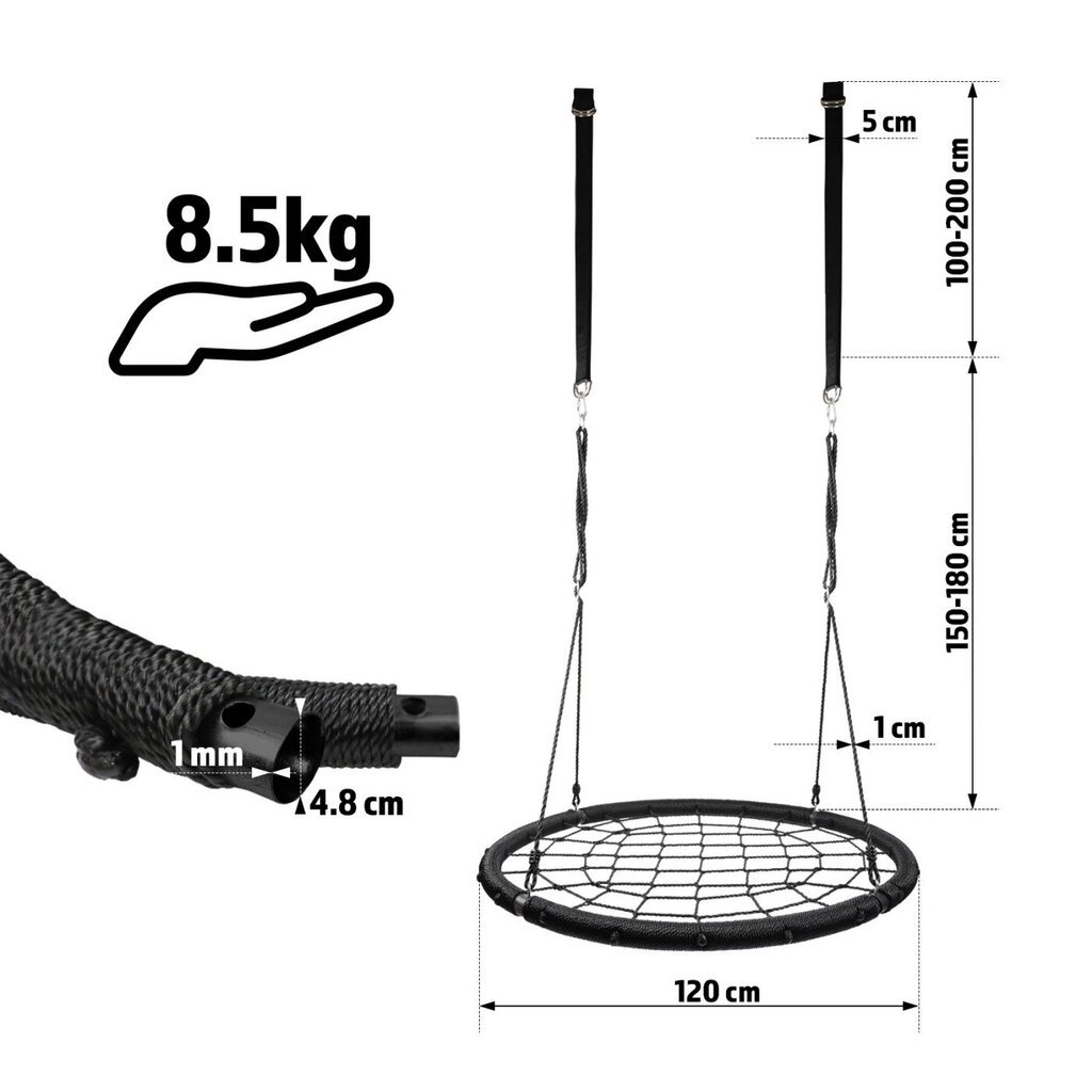 Piekaramās tīkla šūpoles ligzdas formā 120cm, max.slodze 300kg cena un informācija | Šūpoles | 220.lv