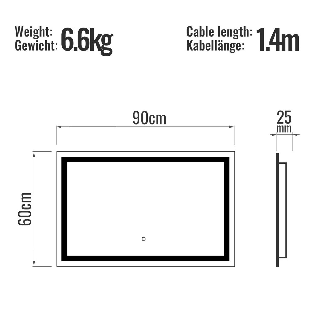 Vannas istabas spogulis,LED, 90x60cm cena un informācija | Vannas istabas spoguļi | 220.lv