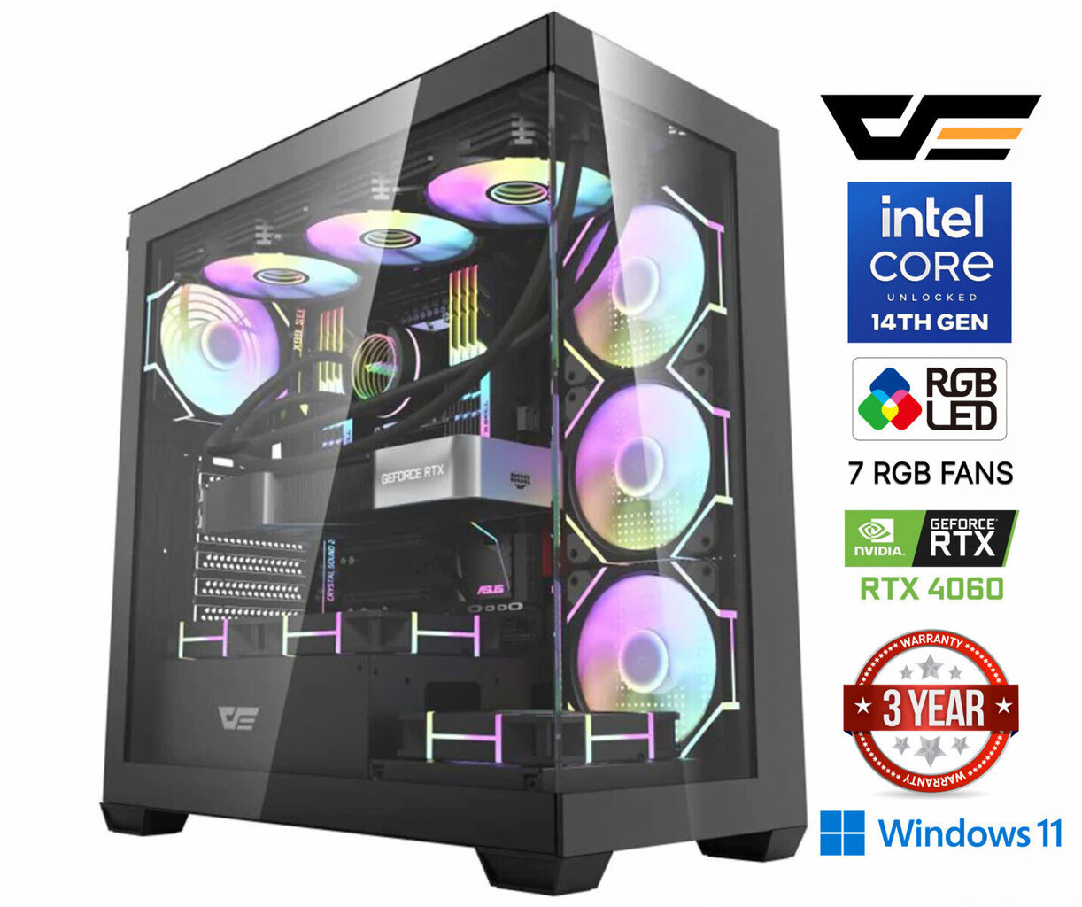 Core i5-14400F 64GB 1TB SSD 2TB HDD RTX 4060 8GB Windows 11 cena un informācija | Stacionārie datori | 220.lv