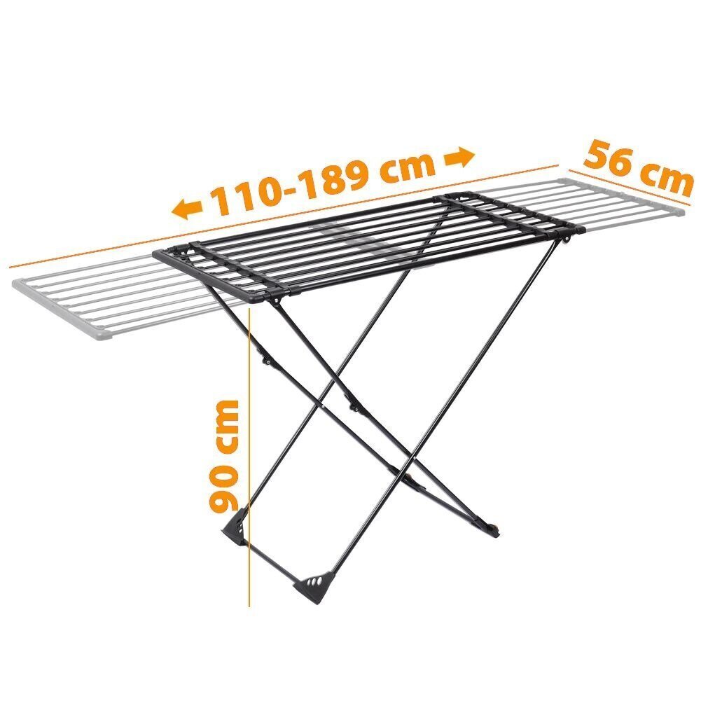 Metāla žāvētājs, melns, locīšanas xxl 110-189 cm cena un informācija | Veļas žāvēšana | 220.lv