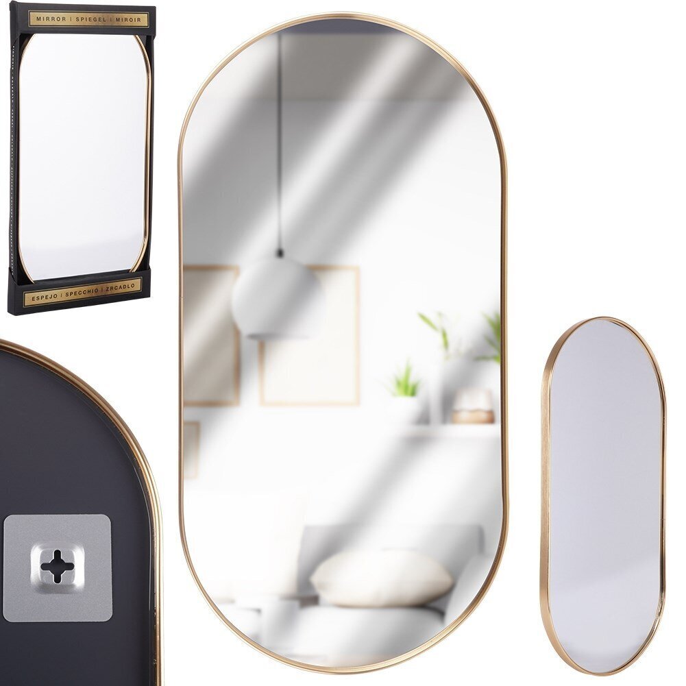 Sienas spogulis Vilde, 50x25 cm, zeltains cena un informācija | Spoguļi | 220.lv