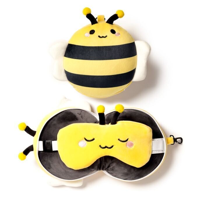 Ceļojumu spilvens ar acu masku, Bee, yellow, 14.5x20x11 cm cena un informācija | Autokrēsliņu aksesuāri | 220.lv