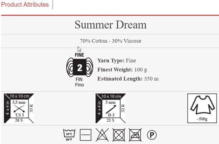 Adīšanas dzija YarnArt Summer Dream, 100g cena un informācija | Adīšana | 220.lv
