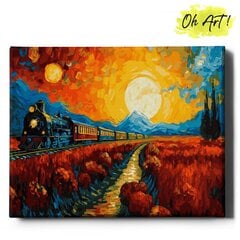 Glezna pēc cipariem Oh Art, Vilciens saulrieta laikā , 40x50 cm cena un informācija | Gleznas pēc numuriem | 220.lv