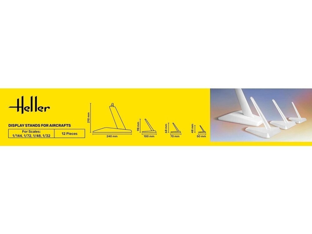 Displeja statīvi lidmašīnām Heller - 12 gab. 1/144, 1/72, 1/48, 1/32, 95200 cena un informācija | Līmējamie modeļi | 220.lv
