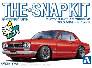 Līmējamais modelis Aoshima - The Snap Kit Nissan Skyline 2000GT-R Custom Wheel / Red, 1/32, 06472 cena un informācija | Līmējamie modeļi | 220.lv