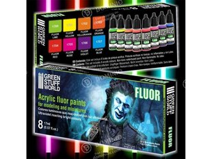 Krāsas Green Stuff World - Set x8 Fluor Paints, 9353 cena un informācija | Modelēšanas un zīmēšanas piederumi | 220.lv