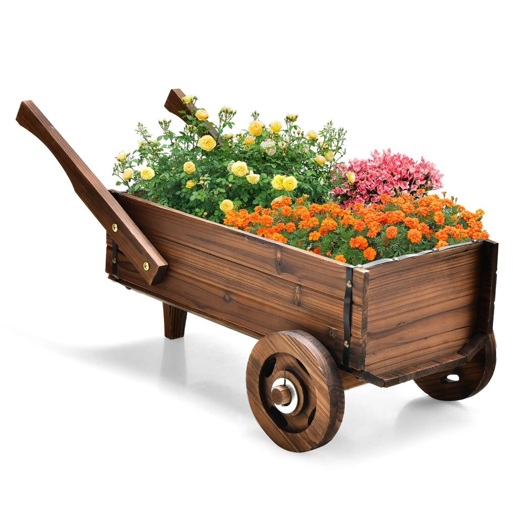 Dekoratīvie ziedu ratiņi ar riteņiem Costway,81 x 40 x 38,5 cm cena un informācija | Puķu podi | 220.lv