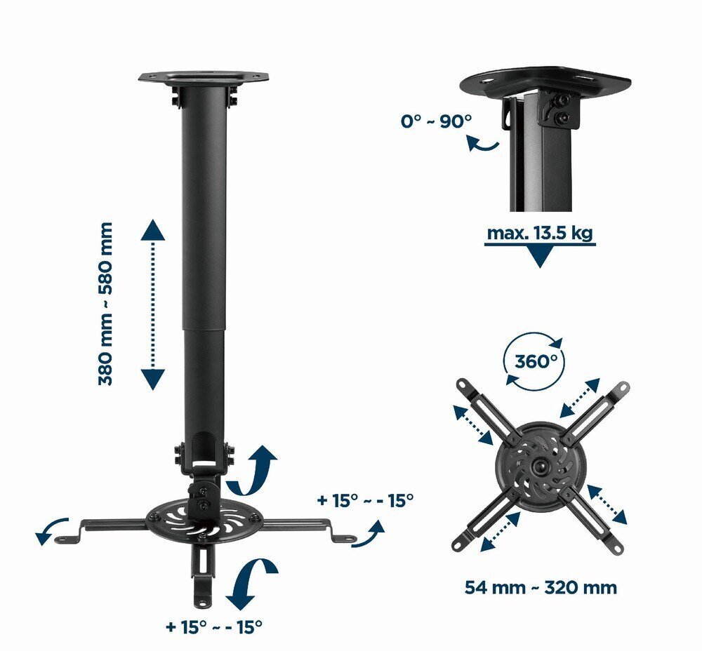 Stiprinājums projektoram Gembird Adjustable Ceiling Mount for Projector| Beamer цена и информация | TV kronšteini | 220.lv