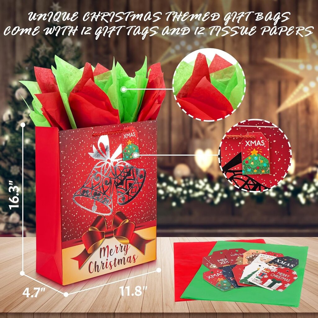 Ziemassvētku dāvanu maisiņu komplekts myforHD XL, 12 gab. cena un informācija | Dāvanu saiņošanas materiāli | 220.lv