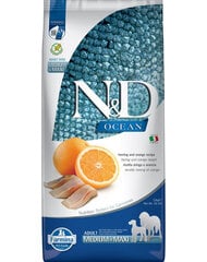 Farmina N&D OCEAN DOG HERRING AND ORANGE ADULT MEDIUM & MAXI vidējo un lielo šķirņu suņiem, 12 kg cena un informācija | Sausā barība suņiem | 220.lv