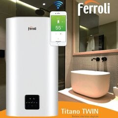 Elektriskais ūdens sildītājs Ferroli 80 l 1,8 kW, plakans, vertikāls / horizontāls Titano Twin 80 WI-FI, balts cena un informācija | Ūdens sildītāji | 220.lv