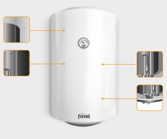 Elektriskais vertikālais ūdens sildītājs un kabelis ar spraudni Ferroli VBO 50 2 kW, balts cena un informācija | Ūdens sildītāji | 220.lv
