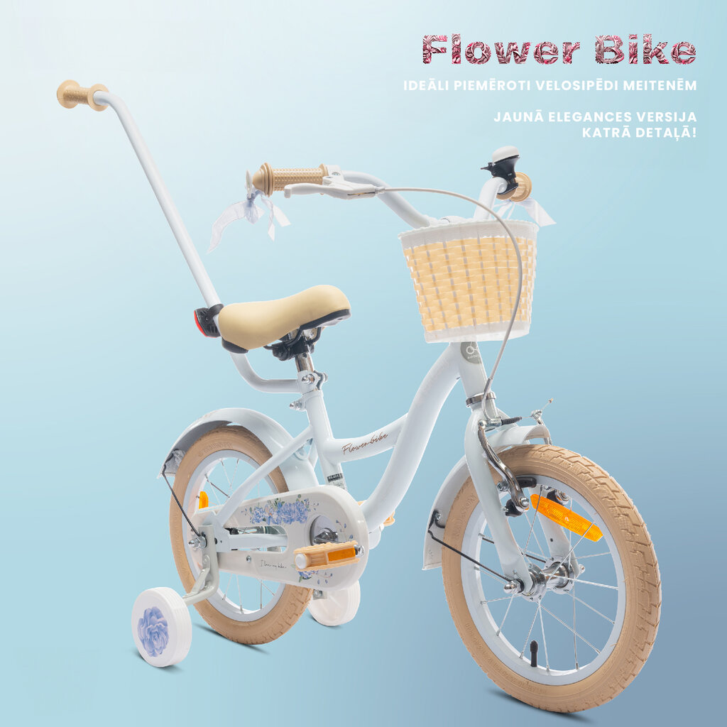 Velosipēds meitenēm Flower Bike 14", balts цена и информация | Velosipēdi | 220.lv