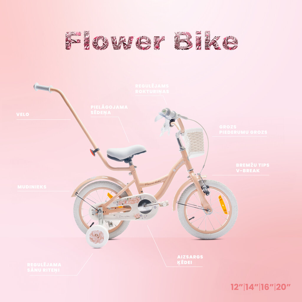 Velosipēds meitenēm Flower Bike 14", oranžs cena un informācija | Velosipēdi | 220.lv