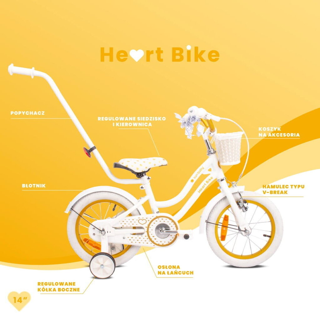 Velosipēds meitenēm Heart Bike 14", balts/zelta цена и информация | Velosipēdi | 220.lv