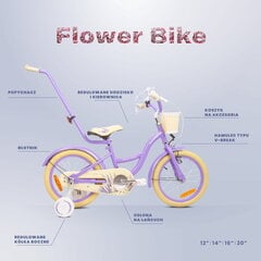 Велосипед для девочки 16 дюймов Push колеса боковые колеса Цветочный велосипед лаванда цена и информация | Балансировочные велосипеды | 220.lv