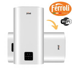 Elektriskais ūdens sildītājs Ferroli 30 l 1,8 kW, plakans, vertikāls / horizontāls Titano Twin 30 WI-FI, balts cena un informācija | Ūdens sildītāji | 220.lv